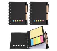 PATIKIL 2 Pack Spiral Notebooks with Sticky Notes Pen, 3.9x5.1 Small Pocket Notepads Lined Paper Notebook with Pen, 6 Colors Sticky Notes Kraft Cardboard Cover for Business Office, Black