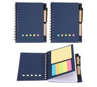 PATIKIL 2 Pack Spiral Notebooks with Sticky Notes Pen, 3.9x5.1 Small Pocket Notepads Lined Paper Notebook with Pen, 6 Colors Sticky Notes Kraft Cardboard Cover for Business Office, Blue