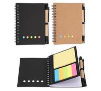 PATIKIL 2 Pack Spiral Notebooks with Sticky Notes Pen, 3.9x5.1 Small Pocket Notepads Lined Paper Notebook with Pen, 6 Colors Sticky Notes for Business Office, Black/Brown