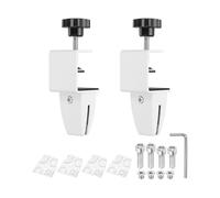 PATIKIL 2 Pcs 1/8" to 1/2" Adjustable Desk Divider Partition Clips, Aluminum Sneeze Guard Support Clamps Desktop Divider Clips for Offices Stores, Counter Privacy Panel,White