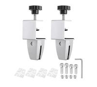 PATIKIL 2 Pcs 1/8" to 1/2" Adjustable Desk Divider Partition Clips, Aluminum Sneeze Guard Support Clamps Desktop Divider Clips for Offices Stores, Counter Privacy Panel,Silver