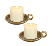 PATIKIL 2 Pcs Ceramic Candle Holders Plate, Khaki Vintage Candle Plate Round Tray with Handle Incense Holder for Burning Dining Room Home Decor Party Wedding Birthday Anniversary
