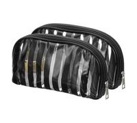 PATIKIL 2 Pcs Clear Makeup Cosmetic Bag, 8.6"x4.7"x2.3" Transparent PVC Travel Toiletry Bag Waterproof Vinyl Organizer Makeup Pouch with Zipper for Women Men Airport Airline, Black
