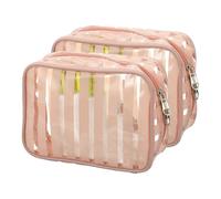 PATIKIL 2 Pcs Clear Makeup Cosmetic Bag, 8"x5.7"x2.5" Transparent PVC Travel Toiletry Bag Waterproof Vinyl Organizer Makeup Pouch with Zipper for Women Men Airport Airline, Light Brown