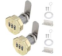 PATIKIL 2 PCS Combination Cabinet Cam Lock, 3-Digit Keyless Metal Locks with 1 Inch Cylinder for Cabinet Drawer Doors Deposit Box Filing Mailbox, Gold