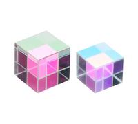 PATIKIL 2 Pcs Cube Prism, 20,25mm K9 Crystal Dispersion Prism Optical Glass X-Cube Mini Glass Figurine Demonstrating Beam Splitting for Physics Teaching Home Decor Photo Prop, AB Color