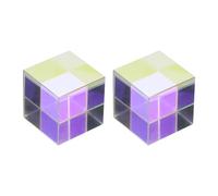 PATIKIL 2 Pcs Cube Prism, 30mm K9 Crystal Dispersion Prism Optical Glass X-Cube Mini Glass Figurine Demonstrating Beam Splitting for Physics Teaching Home Decor Photo Prop, AB Color