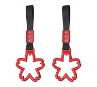 PATIKIL 2 Pcs Flower Shaped Car Handle Straps, Car Hanging Accessories Bumper Warning Ring Drift Charm for Auto Bus Decor Interior Exterior Decoration, Red (Black Strap)