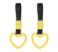 PATIKIL 2 Pcs Heart Shaped Car Handle Straps, Car Hanging Accessories Bumper Warning Ring Drift Charm for Auto Bus Decor Interior Exterior Decoration, Yellow (Black Strap)