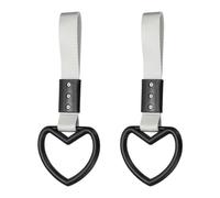 PATIKIL 2 Pcs Heart Shaped Car Handle Straps, Car Hanging Accessories Bumper Warning Ring Drift Charm for Auto Bus Decor Interior Exterior Decoration, Black (White Strap)