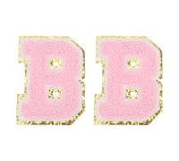 PATIKIL 2 Pcs Iron on Letter Patches, Chenille Glitters Letter Patch Pink, Alphabet B
