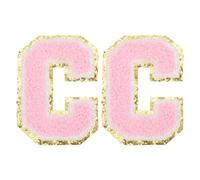 PATIKIL 2 Pcs Iron on Letter Patches, Chenille Glitters Letter Patch Pink, Alphabet C