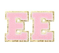 PATIKIL 2 Pcs Iron on Letter Patches, Chenille Glitters Letter Patch Pink, Alphabet E