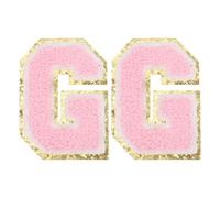 PATIKIL 2 Pcs Iron on Letter Patches, Chenille Glitters Letter Patch Pink, Alphabet G