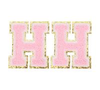 PATIKIL 2 Pcs Iron on Letter Patches, Chenille Glitters Letter Patch Pink, Alphabet H