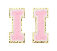 PATIKIL 2 Pcs Iron on Letter Patches, Chenille Glitters Letter Patch Pink, Alphabet I
