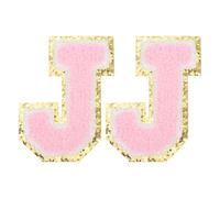 PATIKIL 2 Pcs Iron on Letter Patches, Chenille Glitters Letter Patch Pink, Alphabet J