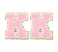 PATIKIL 2 Pcs Iron on Letter Patches, Chenille Glitters Letter Patch Pink, Alphabet K