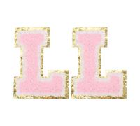PATIKIL 2 Pcs Iron on Letter Patches, Chenille Glitters Letter Patch Pink, Alphabet L