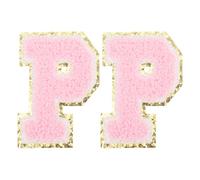 PATIKIL 2 Pcs Iron on Letter Patches, Chenille Glitters Letter Patch Pink, Alphabet P