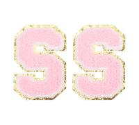 PATIKIL 2 Pcs Iron on Letter Patches, Chenille Glitters Letter Patch Pink, Alphabet S