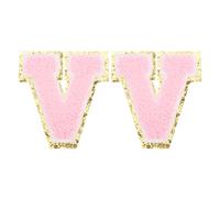 PATIKIL 2 Pcs Iron on Letter Patches, Chenille Glitters Letter Patch Pink, Alphabet V
