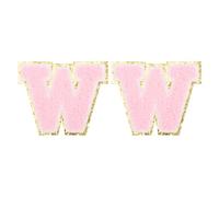 PATIKIL 2 Pcs Iron on Letter Patches, Chenille Glitters Letter Patch Pink, Alphabet W