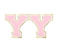 PATIKIL 2 Pcs Iron on Letter Patches, Chenille Glitters Letter Patch Pink, Alphabet Y