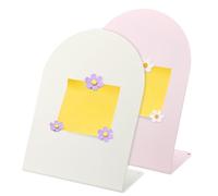 PATIKIL 2 Pcs Magnetic Bulletin Board, Memo Magnet Display Stand Board with 6 Flower Magnets for Home Office Kitchen Restaurant Cafe Supplies, Pink/White/Purple