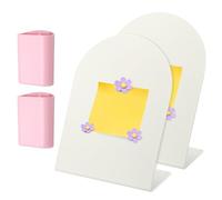PATIKIL 2 Pcs Magnetic Bulletin Board, Memo Magnet Display Stand Board with 6 Flower Magnets & Pen Holder for Home Office Kitchen Restaurant Cafe Supplies, White/Purple/Pink