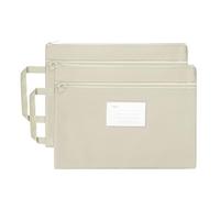PATIKIL 2 Pcs Mesh Zipper Pouch with Handle, A4 Oxford Fabric Zipper File Pouch Double-Layer Document Bag Storage for Office Travel Puzzles Books Shopping, Khaki (33.5cm x 24.5cm)