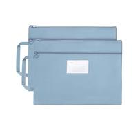PATIKIL 2 Pcs Mesh Zipper Pouch with Handle, B4 Oxford Fabric Zipper File Pouch Double-Layer Document Bag Storage for Office Travel Puzzles Books Shopping, Blue (37.5cm x 28cm)