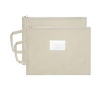 PATIKIL 2 Pcs Mesh Zipper Pouch with Handle, B4 Oxford Fabric Zipper File Pouch Single-Layer Document Bag Storage for Office Travel Puzzles Books Shopping, Khaki (37.5cm x 28cm)