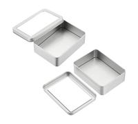 PATIKIL 2 Pcs Metal Tin Box, 5.1 x 3.7 x 1.5 Inch Rectangular Storage Tin Box with Lid Portable Tinplate Container with Window for Home Organizer Crafts Gifts Keys Cookies Cards Storage
