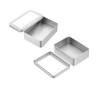PATIKIL 2 Pcs Metal Tin Box, 5.1 x 3.7 x 1.6 Inch Rectangular Storage Tin Box with Lid Portable Tinplate Container with Window for Home Organizer Crafts Gifts Keys Cookies Cards Storage
