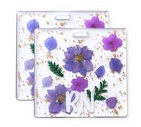 PATIKIL 2 Pcs RN Buddy Badge Card Holder, Resin Flower RN Name Badge ID Card Holder Horizontal Name Identification Tag Accessories for Women Coworkers Work Gifts, Purple