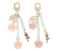 PATIKIL 2 Pcs Rose Keychain Pendant Chain Tassel Purse Charm for Women Pink/Light Purple