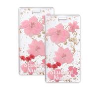PATIKIL 2 Pcs SN Badge Card Holder, Resin Flower Name Badge ID Card Holder Horizontal Name Identification Tag Accessories for Women Coworkers Work Gifts, Pink