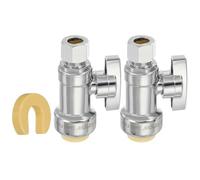 PATIKIL 2 Pcs Straight Stop Valve 1/2" x 3/8" Compression Water Shut Off Valve 1/4 Turn Operation with 1/2" Disconnect Clip for Faucet Toilet Pex Copper Cpvc Pipe Brass, Silver