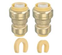PATIKIL 2 Pcs Straight Stop Valve 3/4" x 1/2" Compression Water Shut Off Valve 1/4 Turn Operation with 3/4" Disconnect Clip for Faucet Toilet Pex Copper Cpvc Pipe Brass, Gold