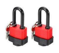 PATIKIL 2 Pcs Weatherproof Padlocks, 1.5 Inch Wide Alloy Steel Outdoor Rustproof Long Beam Locks Vinyl Wrapped Waterproof Pin Tumbler Padlock with Brass Cylinder for Garages, Red