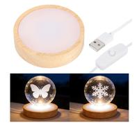 PATIKIL 2 Pcs Wood LED Light Base 10 cm LED Light Stand Lighted Round Crystal Display Base for 3D Glass Art/Acrylic Art Resin Crafts Light Display Stand Room Home Decor, Warm