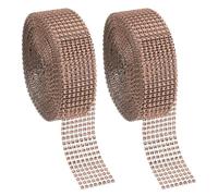 PATIKIL 2 Roll 1.5" x20 Yards Crystal Rhinestones Mesh Ribbon, 4mm 8 Row Diamond Ribbon Bling Wrap Rhinestone Strips for Crafts Wedding Party DIY Decoration Jewelry Making, Rose Gold