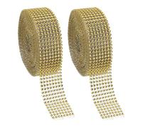PATIKIL 2 Roll 1.5" x20 Yards Crystal Rhinestones Mesh Ribbon, 4mm 8 Row Diamond Ribbon Bling Wrap Rhinestone Strips for Crafts Wedding Party DIY Decoration Jewelry Making, Gold
