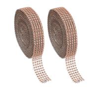 PATIKIL 2 Roll 1" x20 Yards Crystal Rhinestones Mesh Ribbon, 4mm 5 Row Diamond Ribbon Bling Wrap Rhinestone Strips for Crafts Wedding Party DIY Decoration Jewelry Making, Rose Gold