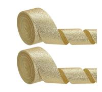 PATIKIL 2 Roll Sparkly Ribbon, 4cm x 9m Metallic Glitter Ribbon Gift Wrapping Fabric Rolls for DIY Crafts Gift Wrapping Holiday Wedding Birthday Party Home Decoration, Light Gold