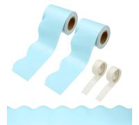 PATIKIL 2 Rolls Bulletin Board Borders, 65.6ft Light Blue Border for Bulletin Board with Clear Sticky Dots Scalloped Trim for Office Party Classroom Decorations