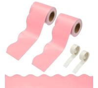 PATIKIL 2 Rolls Bulletin Board Borders, 65.6ft Morandi Pink Border for Bulletin Board with Clear Sticky Dots Scalloped Trim for Office Party Classroom Decorations