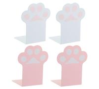 PATIKIL 2 Set Metal Bookends, Cat Paw Non-skid Book Ends for Shelves Book Stopper for Home and Office Decoration Library, Pink/White