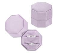 PATIKIL 2 Slots Vintage Velvet Ring Boxes, 2 Pack Octagonal Elegant His and Her Wedding Ring Jewelry Organizer Holders for Engagement Proposal Ceremony Anniversary, Lavender